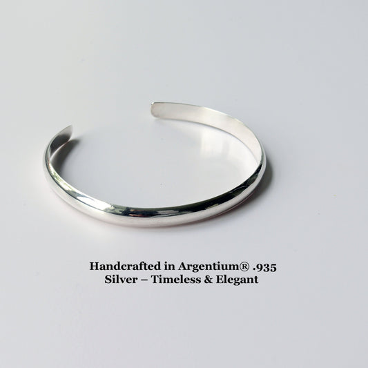 Handcrafted cuff bracelet in Argentium 935 silver a timeless and elegant choice.