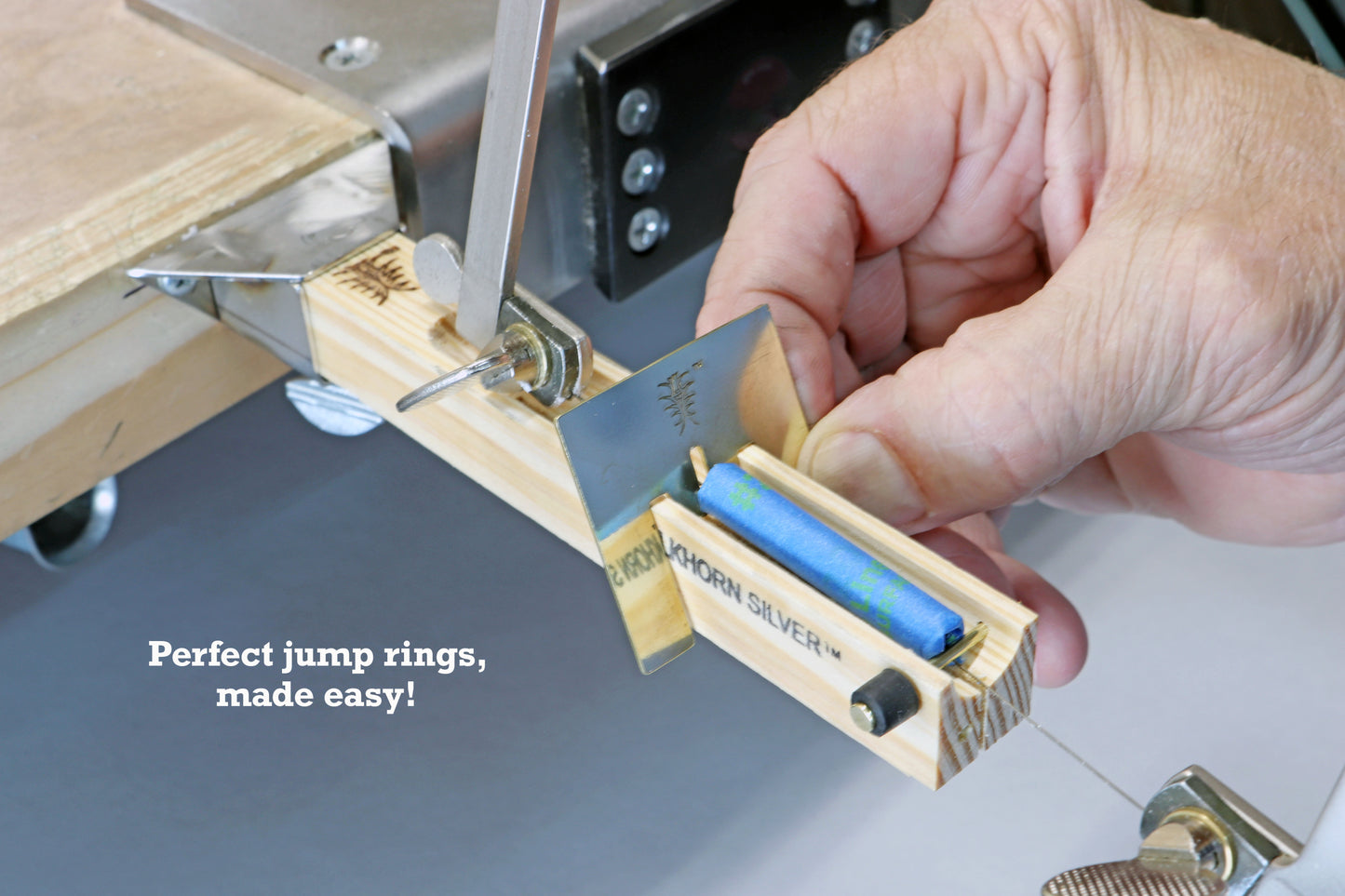 Elkhorn Silver Jump Ring Jig and Holder Set closeup demo of jig in action. Perfect jump rings made easy.
