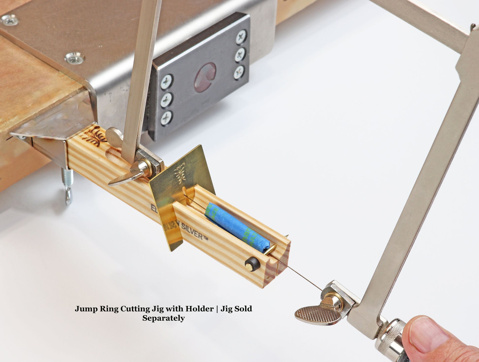 Holder is shown with action of Using Jump Ring Jig Holder with Jig - Elkhorn Silver.