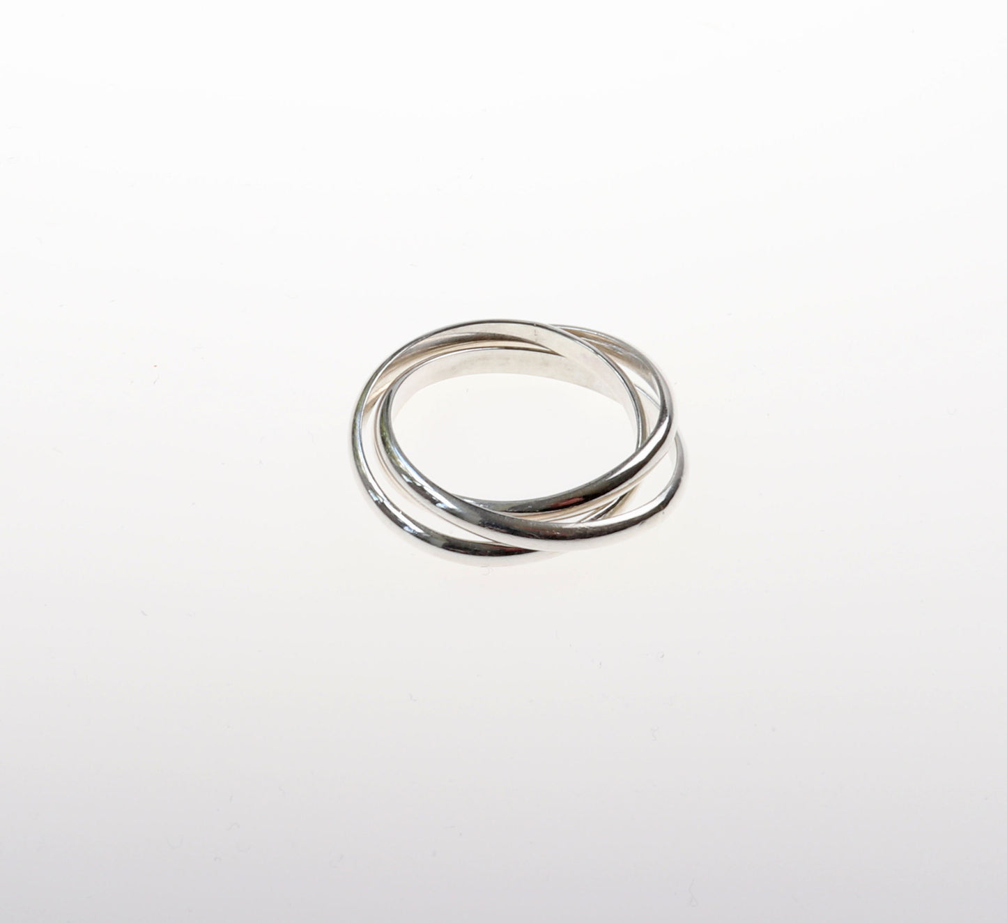 925 Sterling Silver Ring, three interlocking rolling rings, comfort fit 2.5mm, USA made