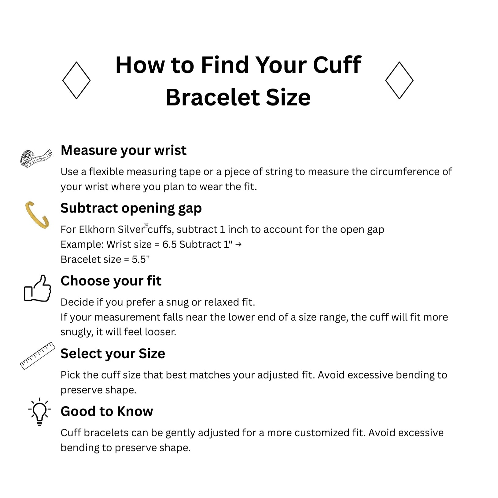 A guide showing basic steps on how to find your cuff bracelet side list of guidelines.
