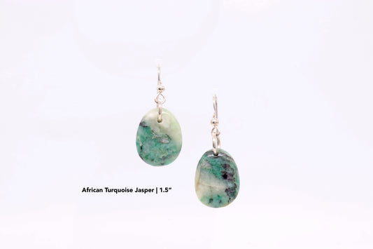 African Turquoise Teardrop Earrings, Argentium® Silver