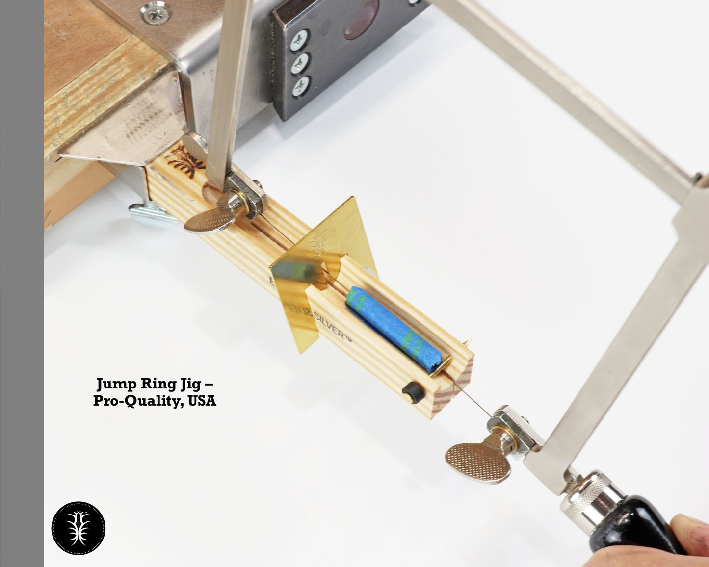 Main product image of Elkhorn Silver™ Jump Ring Jig in holder setup with jeweler’s saw