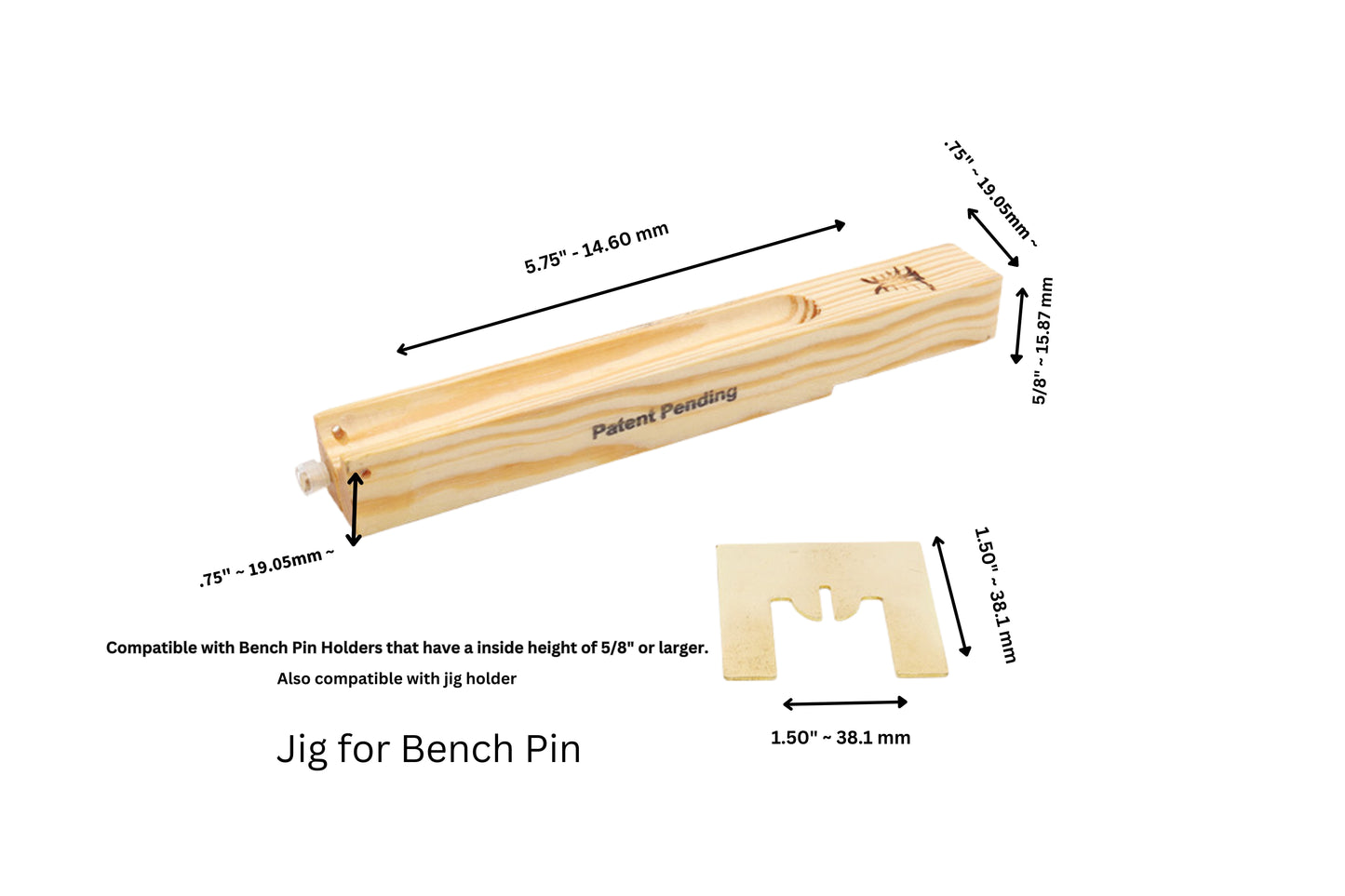 Jump Ring Cutting Jig - Compatible with Bench Pin or Jig Holder, Dimensions, USA-Made by Elkhorn Silver.
