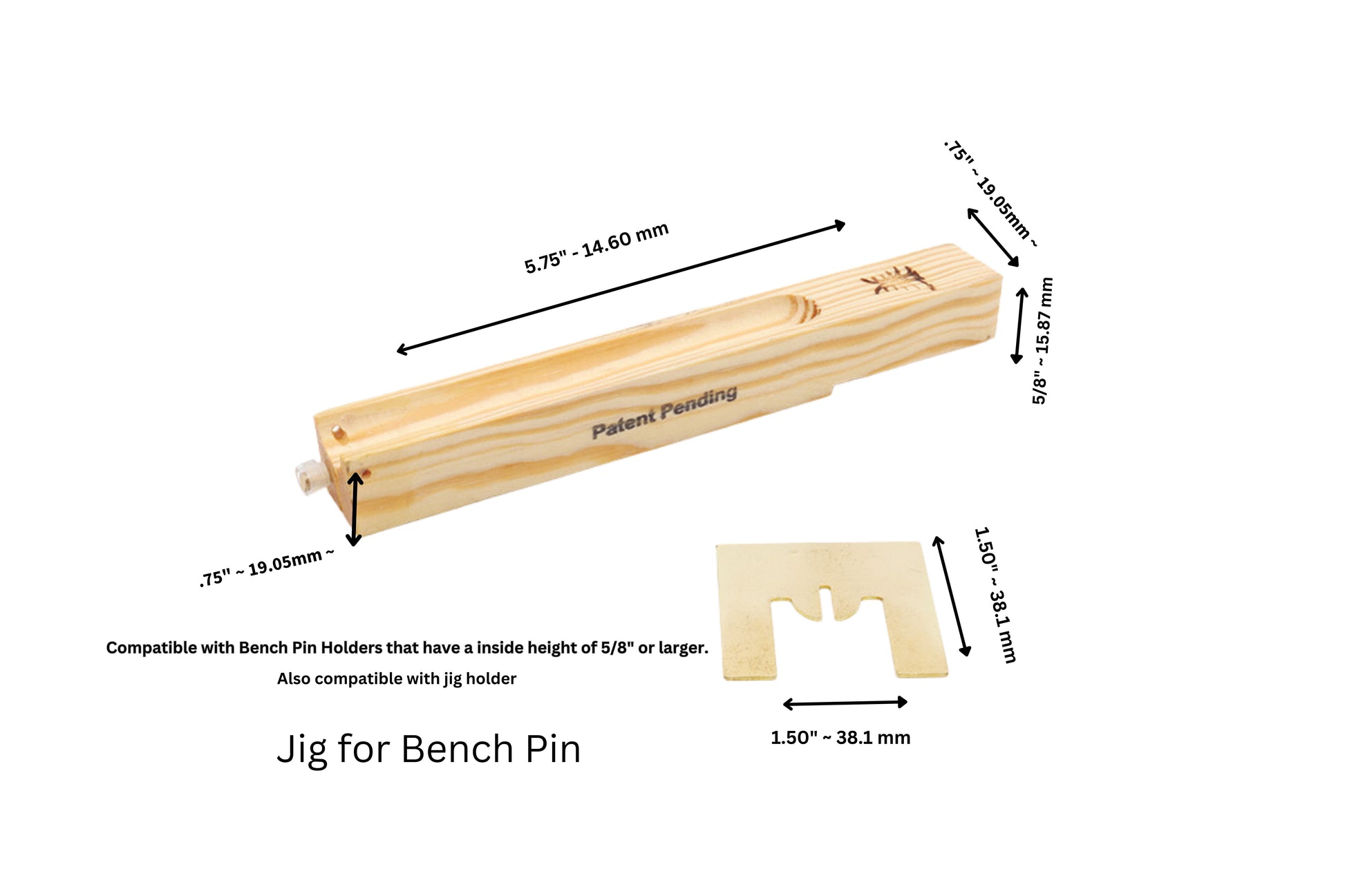 Jump Ring Cutting Jig - Compatible with Bench Pin or Jig Holder, Dimensions, USA-Made by Elkhorn Silver.