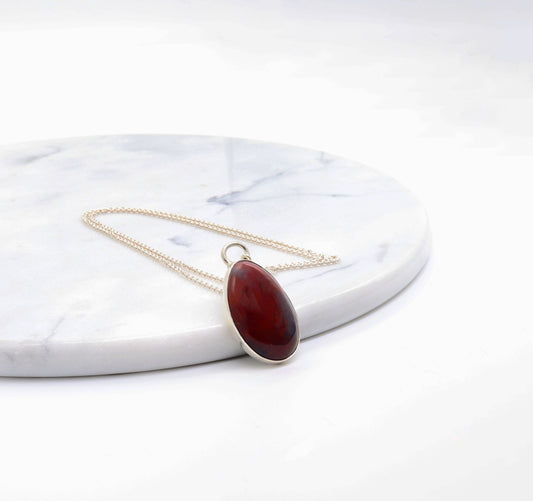 Handcrafted Petrified Rainbow Wood pendant with Argentium 935 Silver bail, 41.48mm.