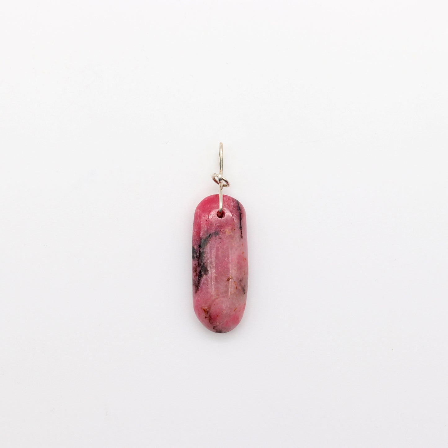 Natural Rhodonite Pendant – Handcrafted Focal Piece for Jewelry Making, Handcrafted in USA shown against white background.