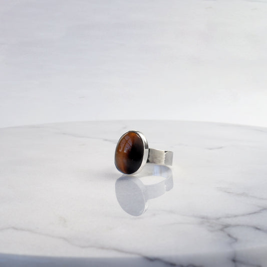 Tiger’s Eye Gemstone Ring – Size 8.25 in Argentium® Silver
