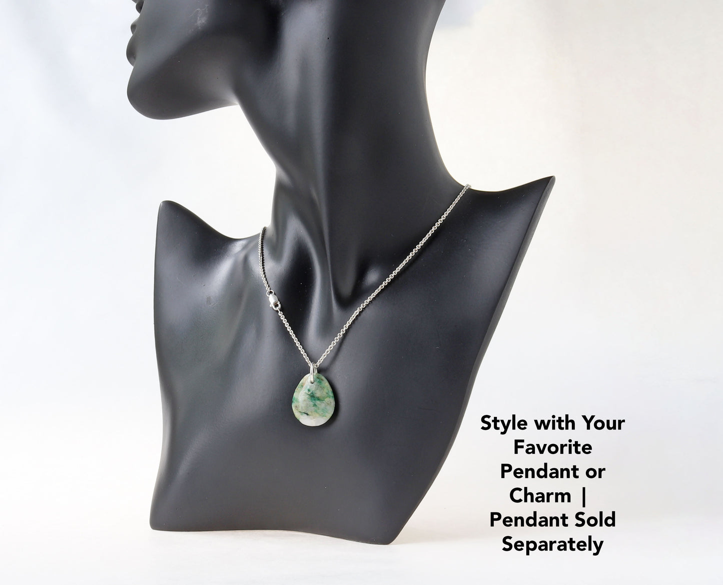 Argentium® silver accessory chain on black resin mannequin – perfect base for your own pendant or charm. Pendant sold separately.