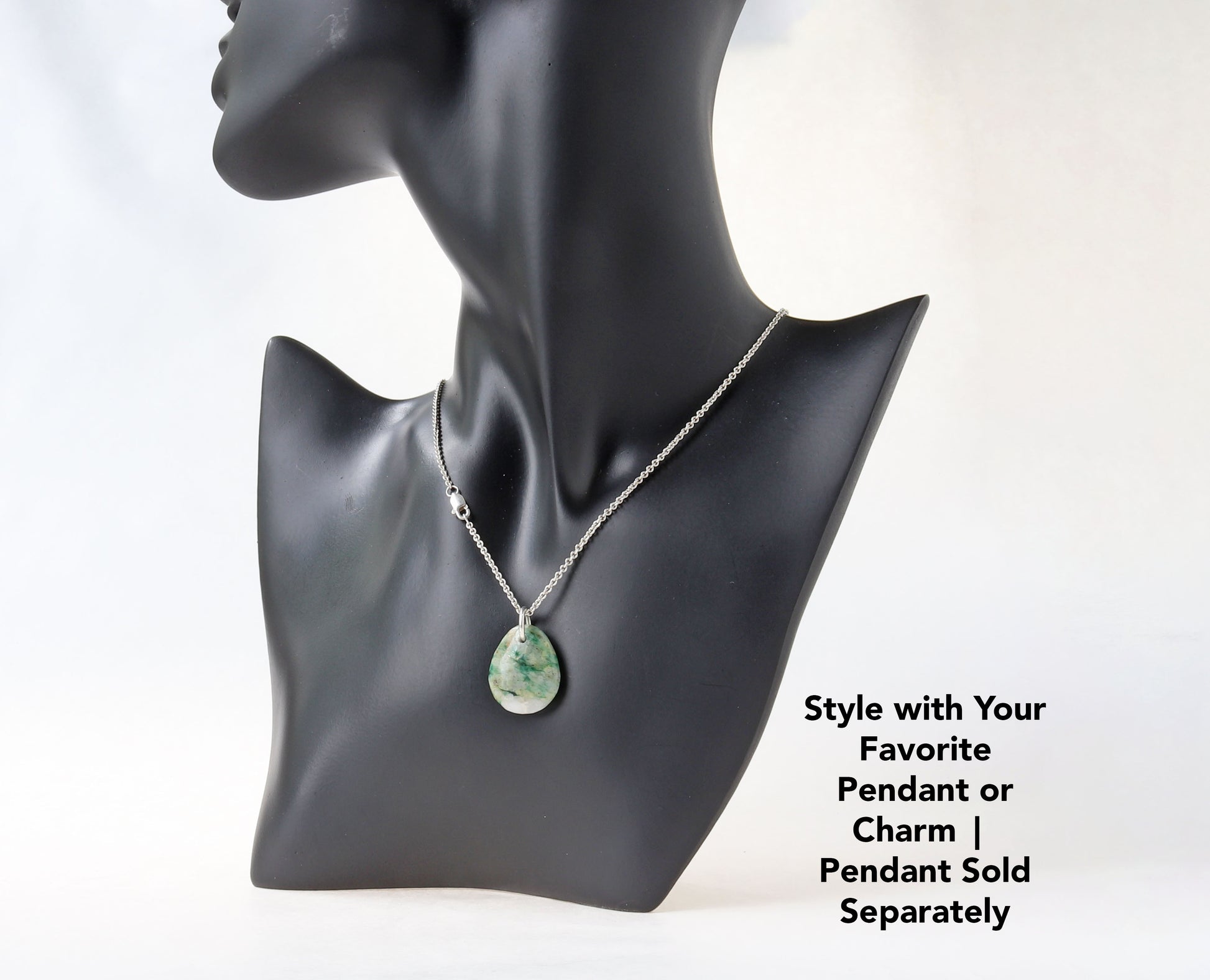 Argentium® silver accessory chain on black resin mannequin – perfect base for your own pendant or charm. Pendant sold separately.