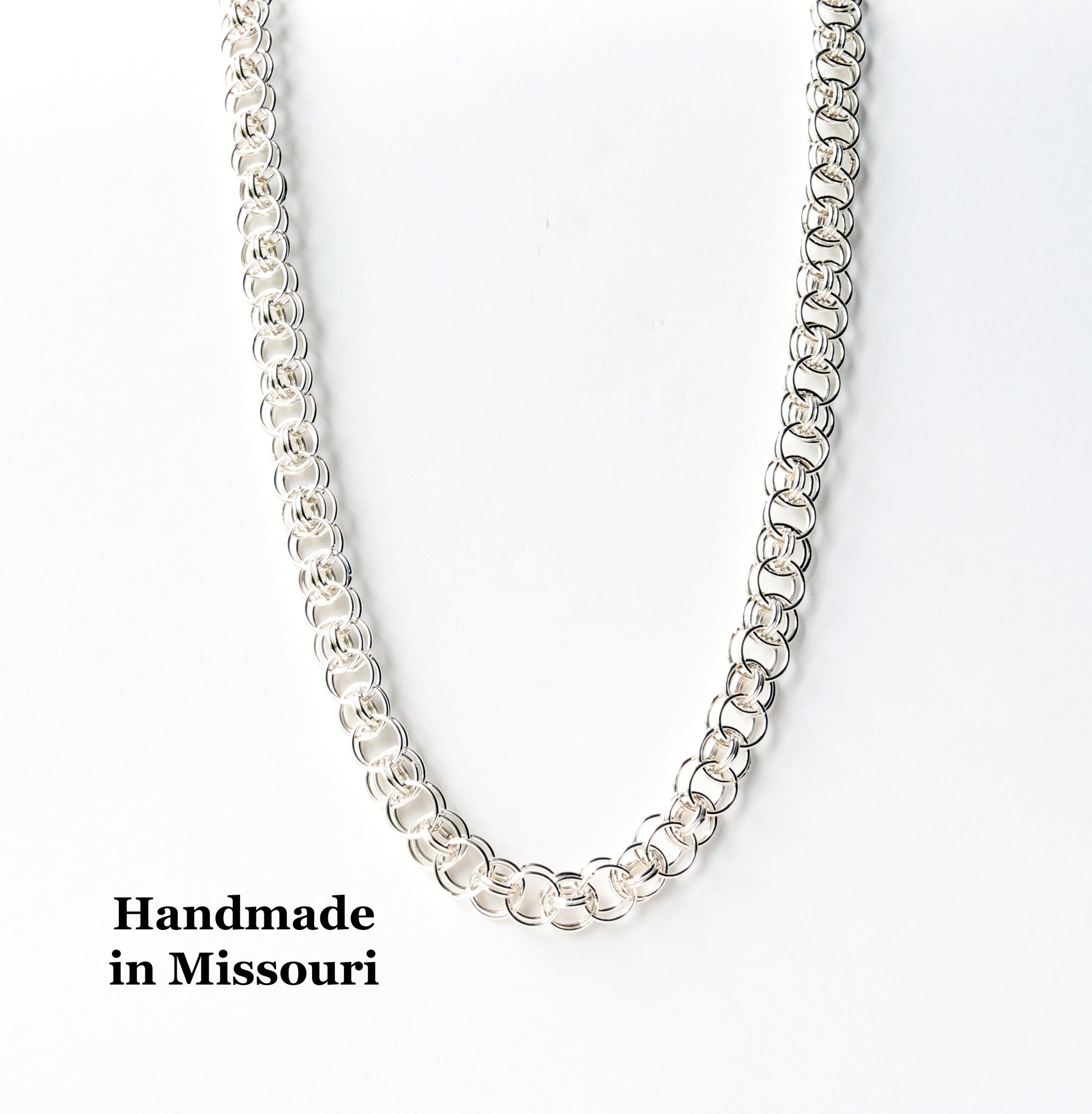 Helm weave chain necklace in Argentium® 935 silver, also known as a parallel chain.