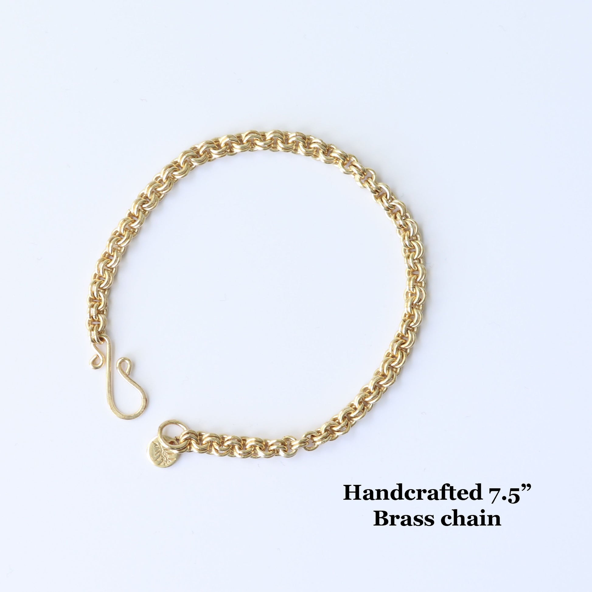 Handcrafted 7.5inch Brass Double-Link Chainmail bracelet with S-hook clasp.