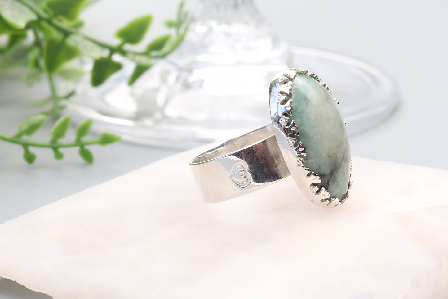 African Turquoise Ring – Handcut Gemstone in Argentium® 935 Silver, Size 8