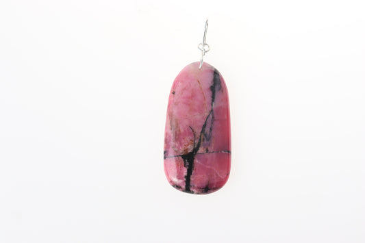A Rhodonite pendant, featuring rich pink hues layered with dramatic black veining.