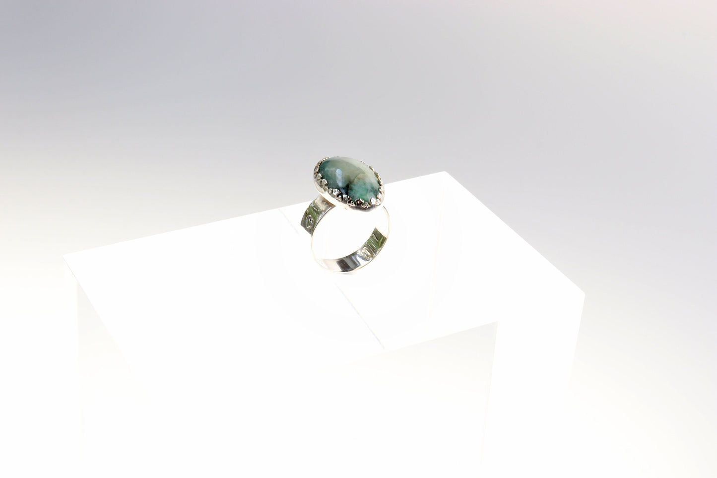 African Turquoise Ring – Handcut Gemstone in Argentium® 935 Silver, Size 8