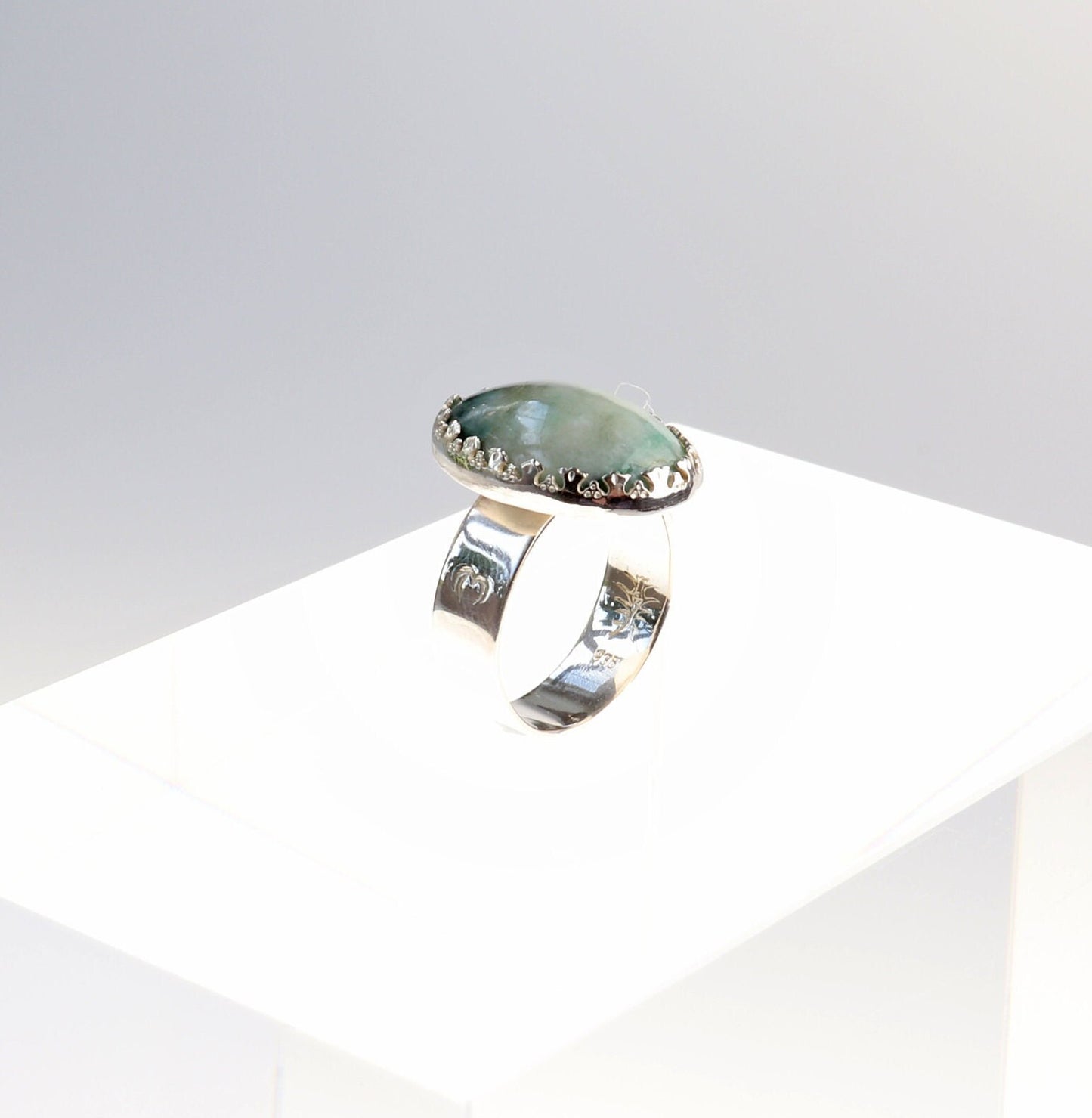 African Turquoise Ring – Handcut Gemstone in Argentium® 935 Silver, Size 8