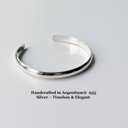 Handcrafted cuff bracelet in Argentium 935 silver a timeless and elegant choice.
