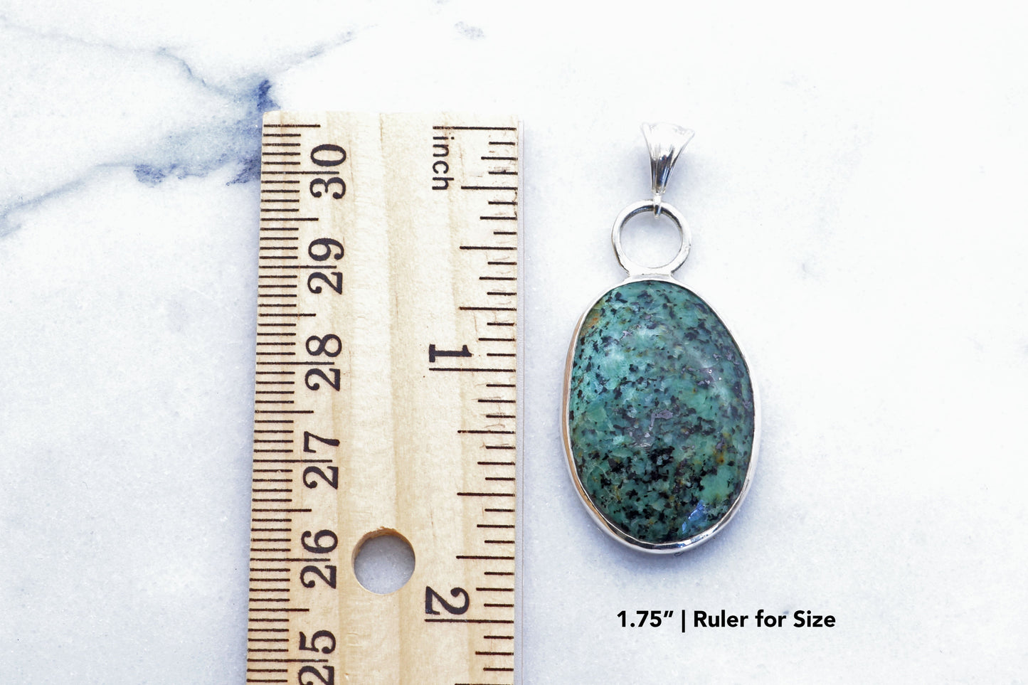 1.75inch Fraser River Turquoise Pendant. Ruler shown for size.