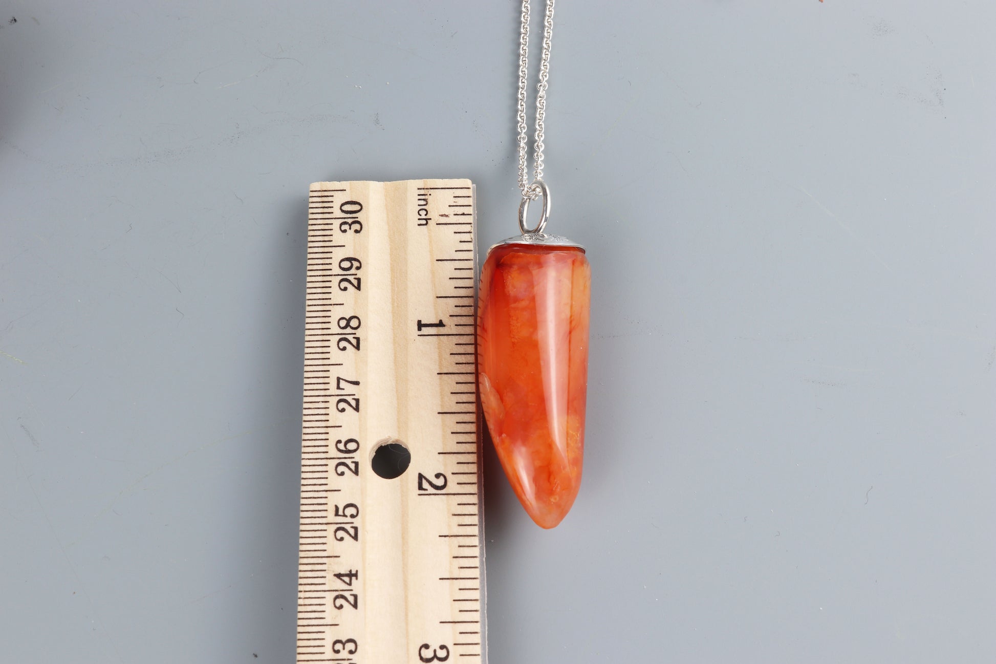 2.15" Length pendant including bail - shown adjacent to ruler for size perspective.