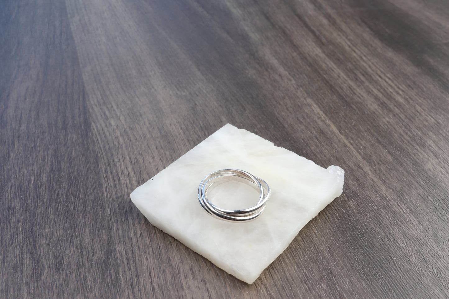 925 Sterling Silver Ring, three interlocking rolling rings, comfort fit 2.5mm, USA made