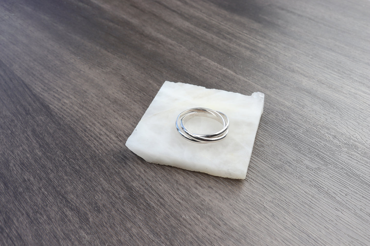 925 Sterling Silver Ring, three interlocking rolling rings, comfort fit 2.5mm, USA made