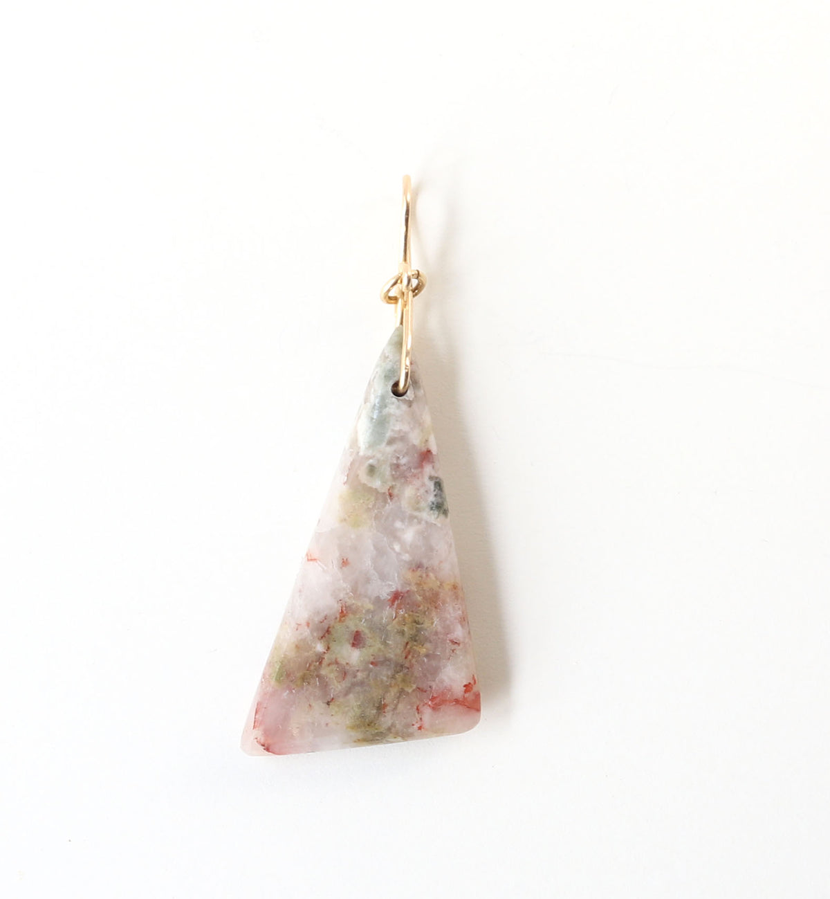 Gold filled Triangular natural sunstone pendant necklace on a white background