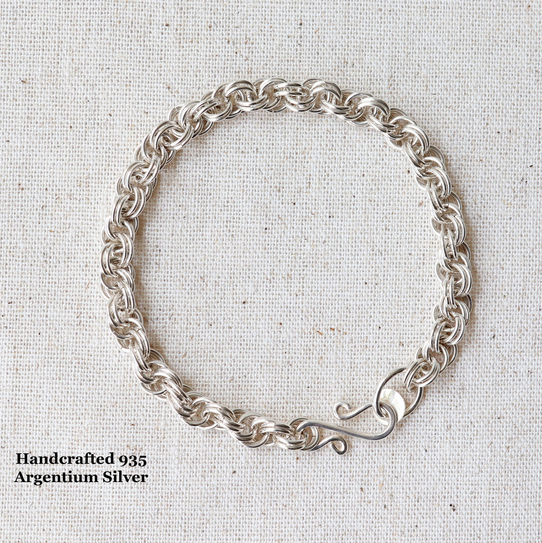 A Double Link Spiral Chain Bracelet is made from premium 935 Argentium® silver—a brighter, hypoallergenic, and tarnish resistant alternative to traditional sterling.