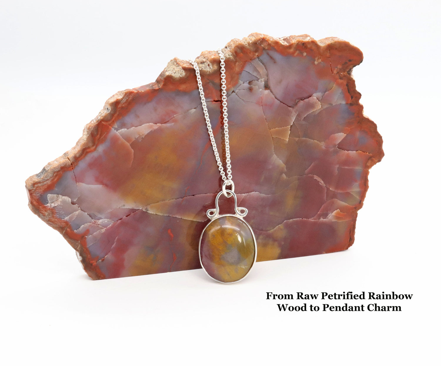 From raw Petrified Rainbow Wood Rock to Vintage Style Pendant Charm