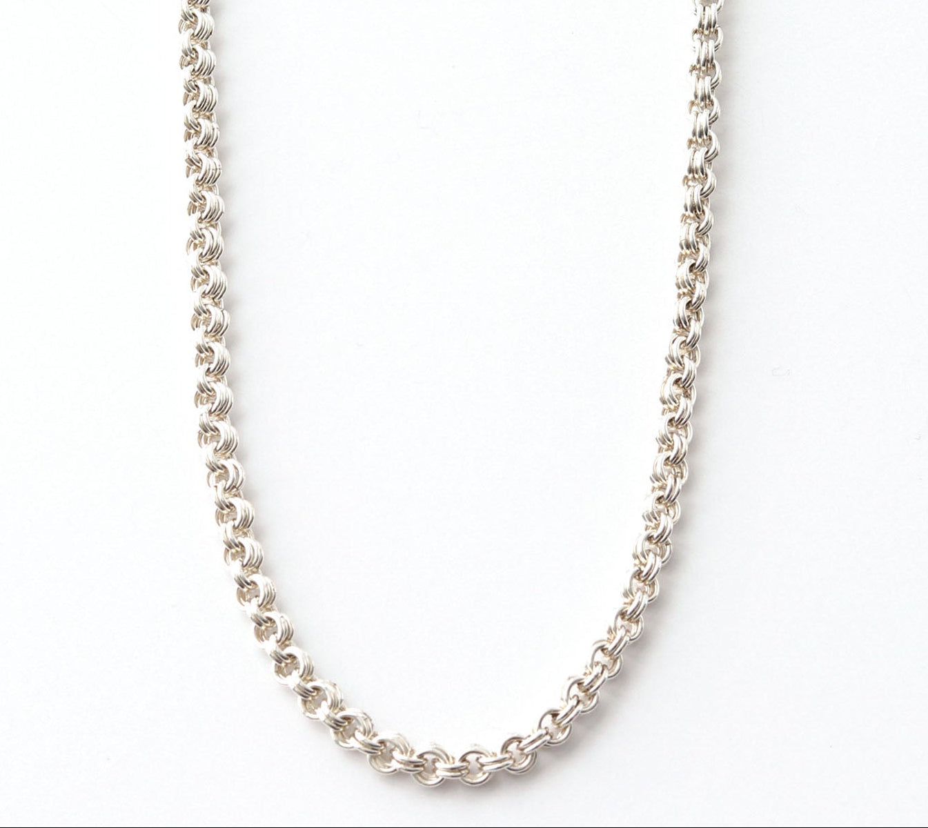 Argentium Silver 4.5 3+2 cable chain necklace on a white background