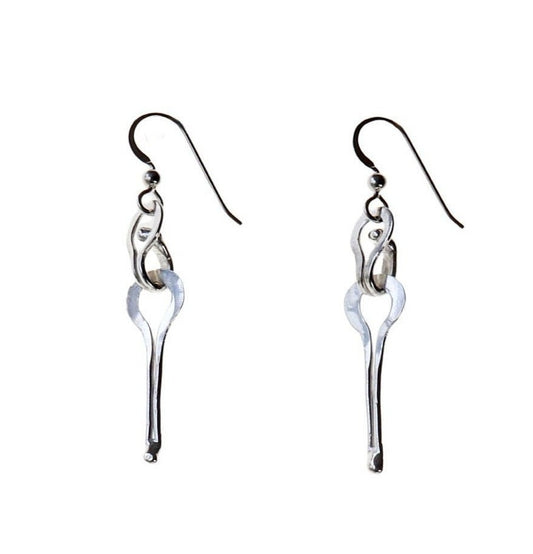 Argentium solid silver keyhole drop earrings handmade finished with Argentium® Silver ear wires shown on white background.