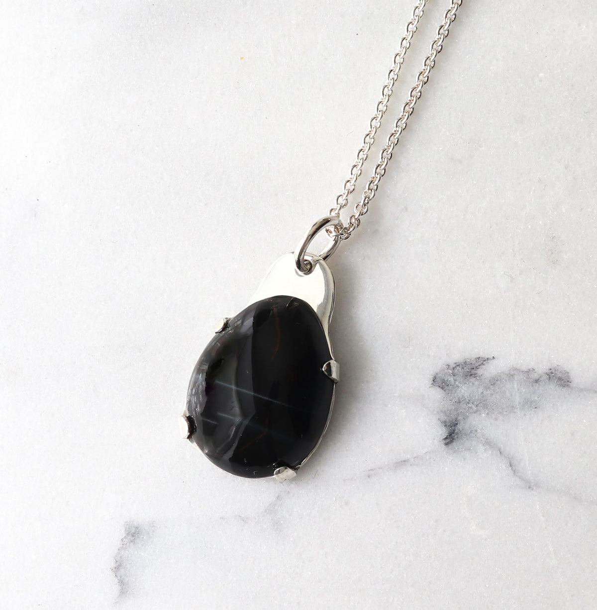 Natural Blue Tiger’s Eye pendant in Argentium 935 Silver with silver chain