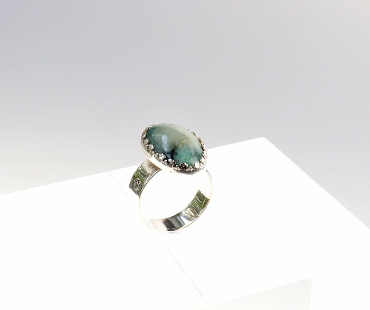 African Turquoise Jasper ring handcrafted in polished Argentium 935 silver