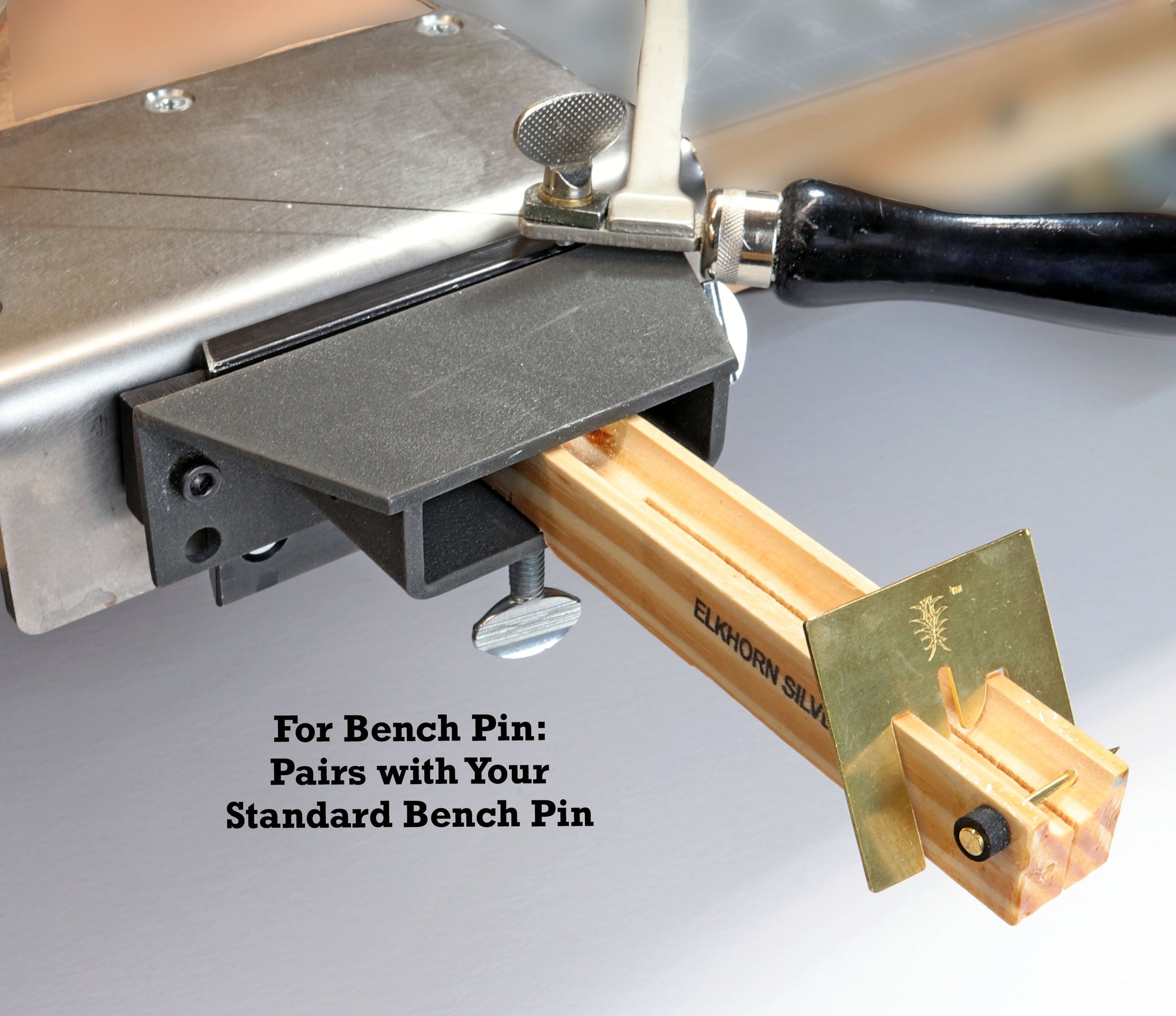 Jump-ring-cutting-tool for bench pin by Elkhorn Silver.  Pairs with your existing bench pin.