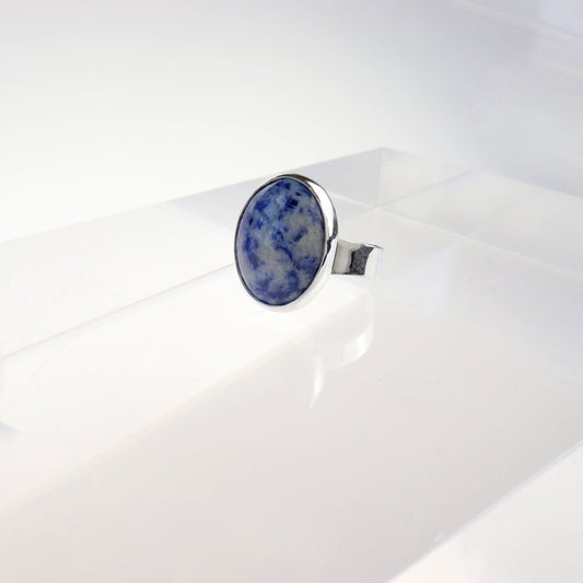 Mens Rare Blue Brazilian Sodalite Gemstone Ring, Unique Handcut Sterling Silver Statement Jewelry, Gift for Him, Made in USA