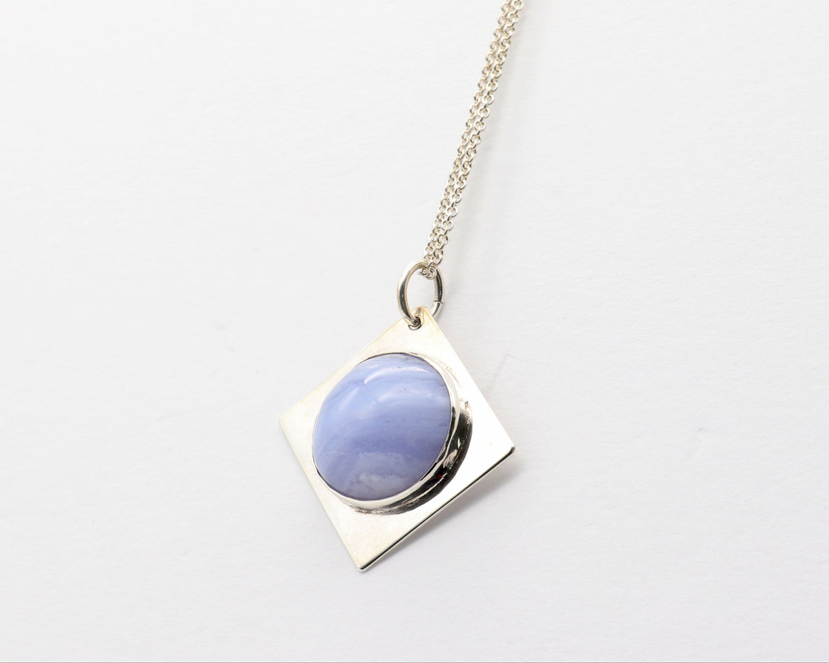 Natural Blue Lace Agate pendant necklace handcrafted in Argentium 935 Silver with included silver chain