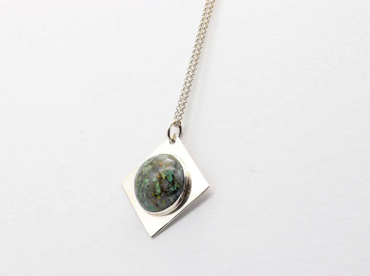 Natural green Variscite pendant in Argentium 935 silver with Argentium silver chain