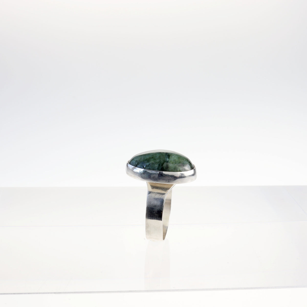 Natural Wyoming Nephrite Jade ring handcrafted in solid Argentium 935 silver, size 11 1/4