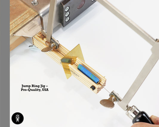 Main product image of Elkhorn Silver™ Jump Ring Jig in holder setup with jeweler’s saw