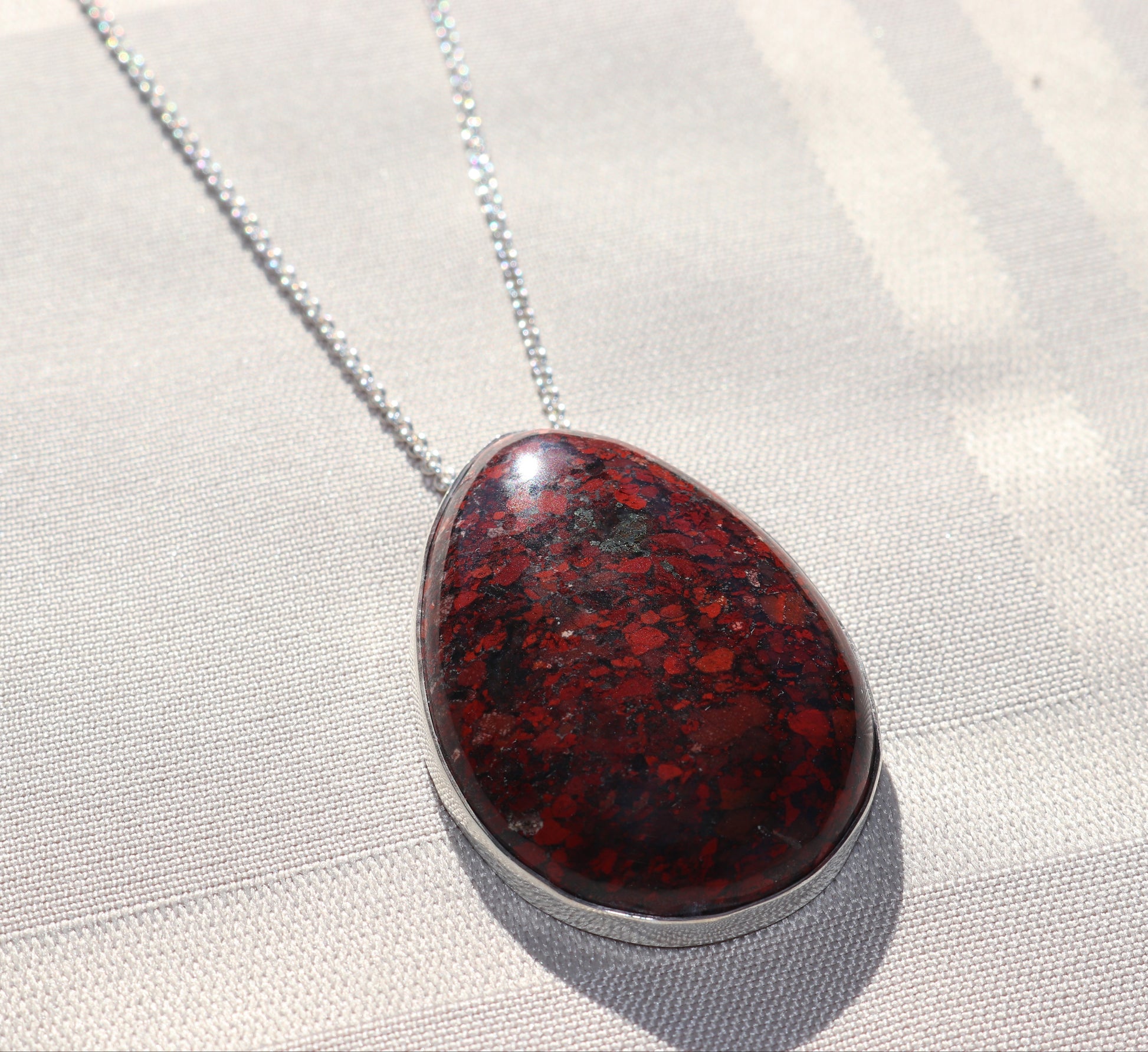 Red Brecciated Jasper Pendant in Argentium Silver