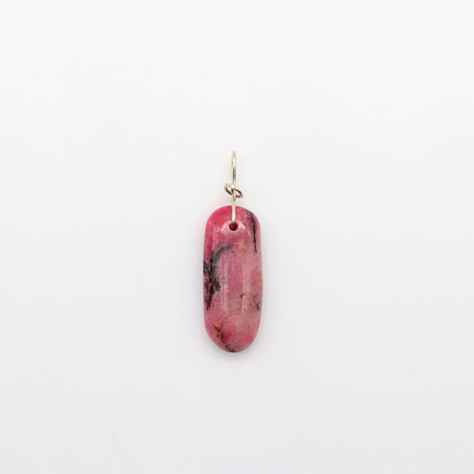 Natural Rhodonite Pendant – Handcrafted Focal Piece for Jewelry Making, Handcrafted in USA shown against white background.