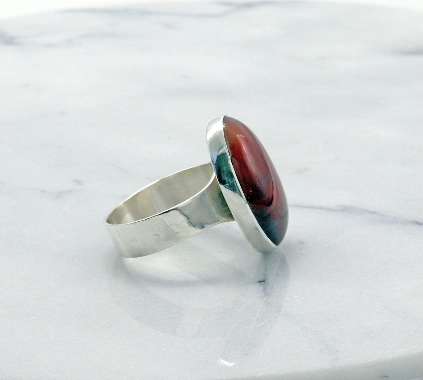 Side View of Petrified Rainbow Wood in Argentium Silver