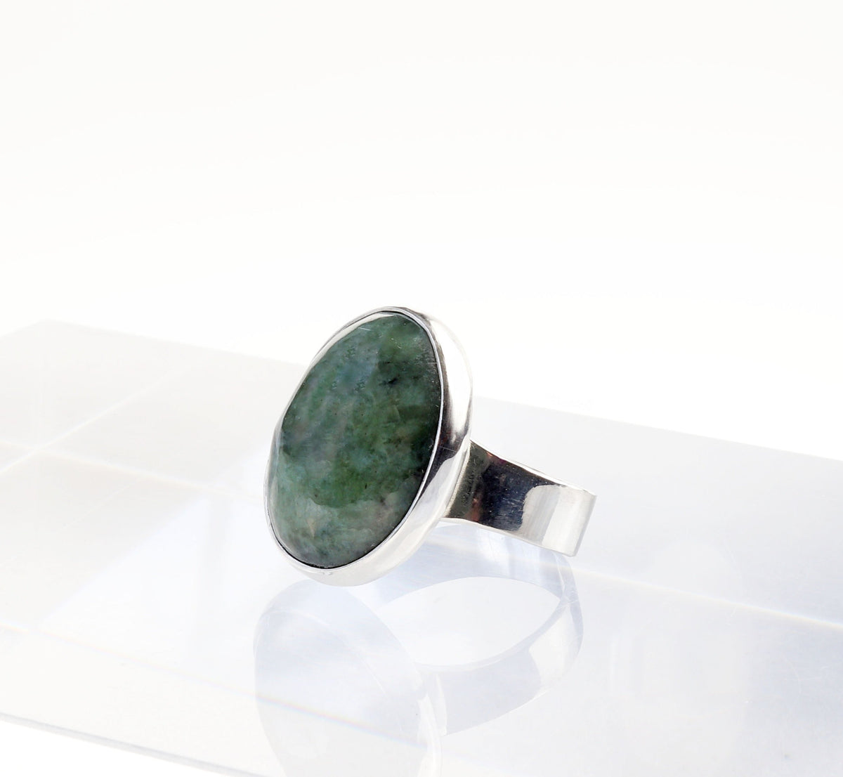 Natural Wyoming Nephrite Jade ring handcrafted in solid Argentium 935 silver, size 11 1/4