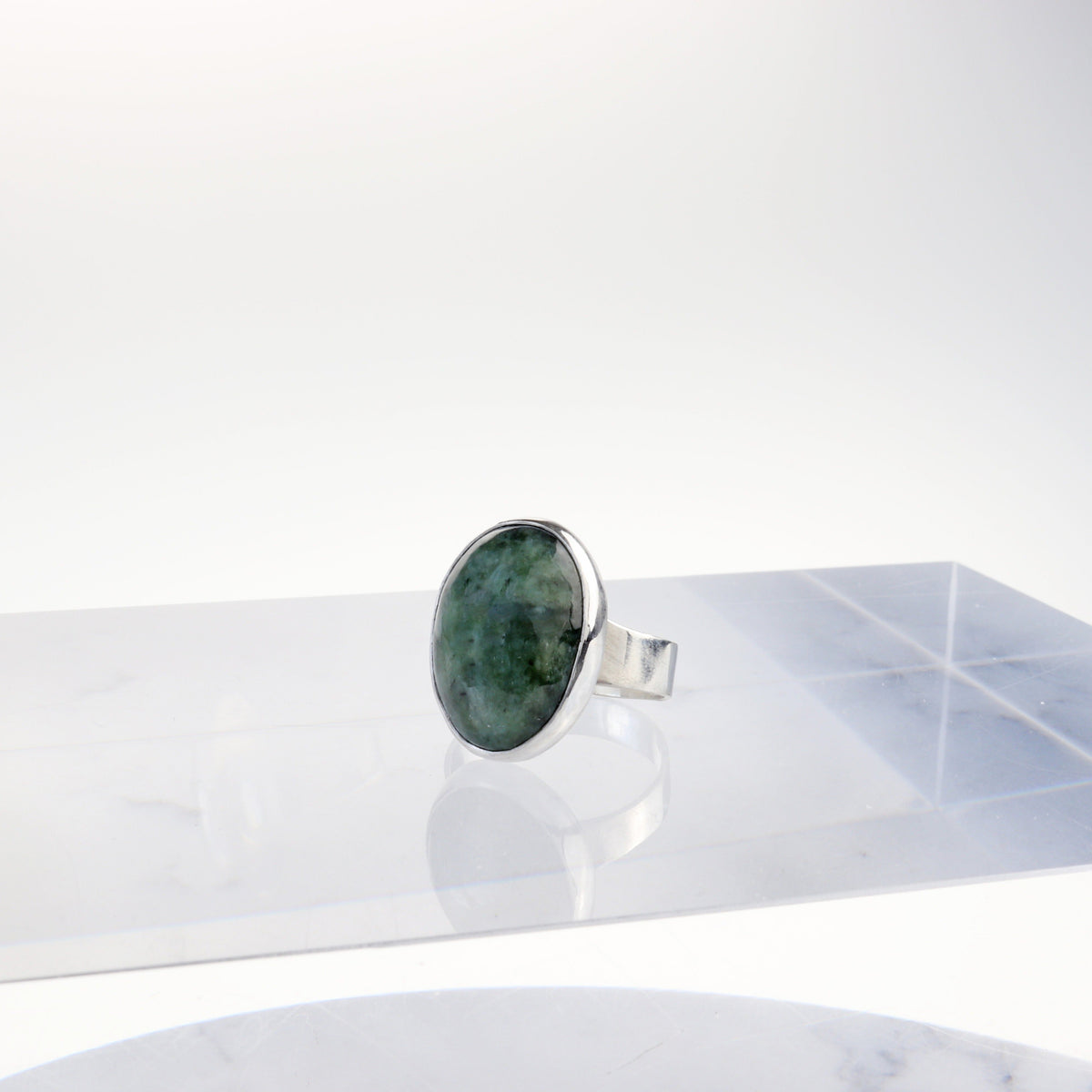 Natural Wyoming Nephrite Jade ring handcrafted in solid Argentium 935 silver, size 11 1/4