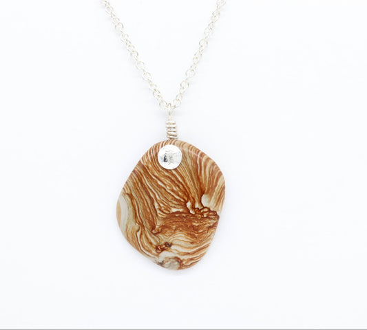 Natural Picture Jasper pendant necklace with Argentium 935 Silver bail and chain