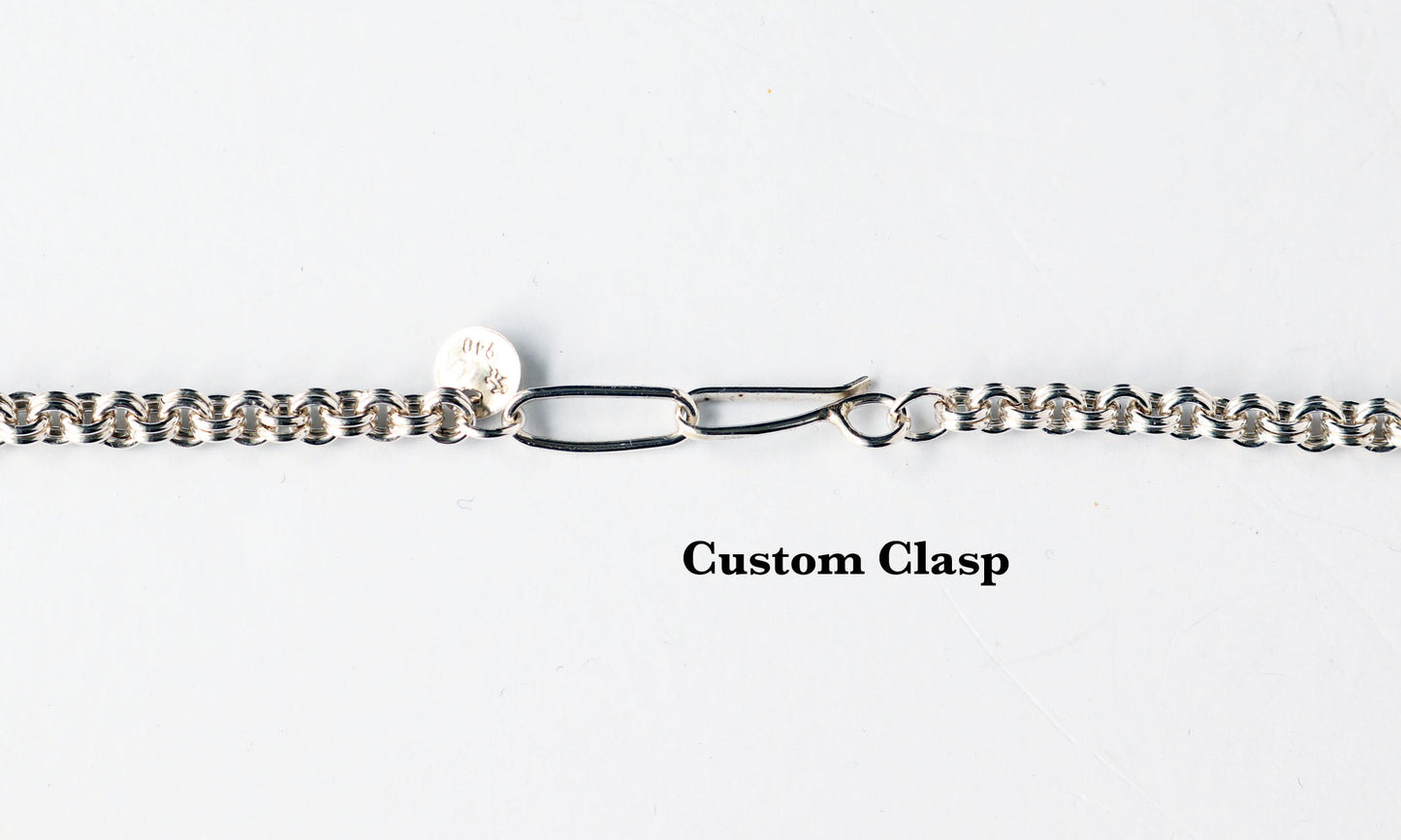 Closeup of custom Argentium 940 hook clasp.