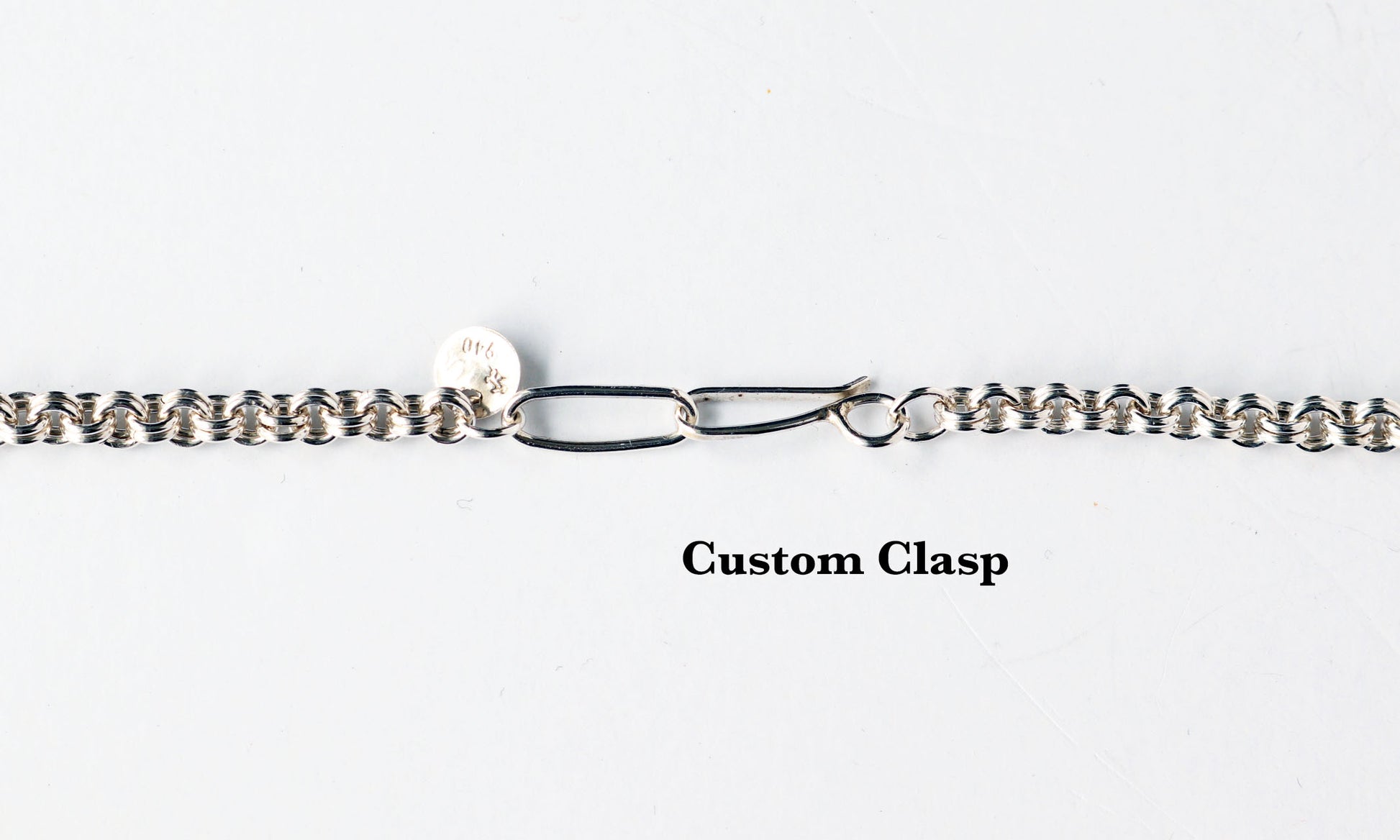 Closeup of custom Argentium 940 hook clasp.