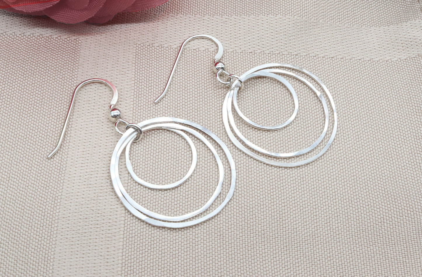 Triple Hoop Earrings – Hammered Argentium® 935 Silver, Lightweight Everyday Jewelry