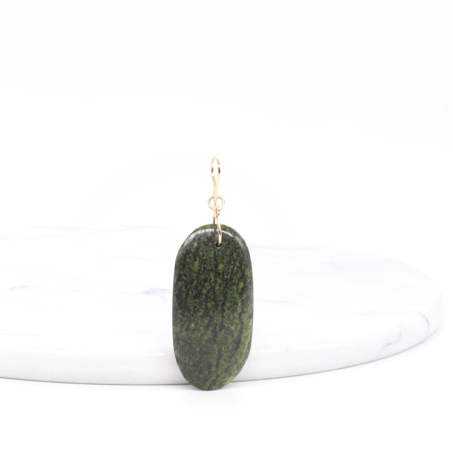 Forest Green Jasper Pendant – Jewelry Focal Piece designed with a gold-filled wire figure-8 shaped bail ready to wear with your favorite chain.