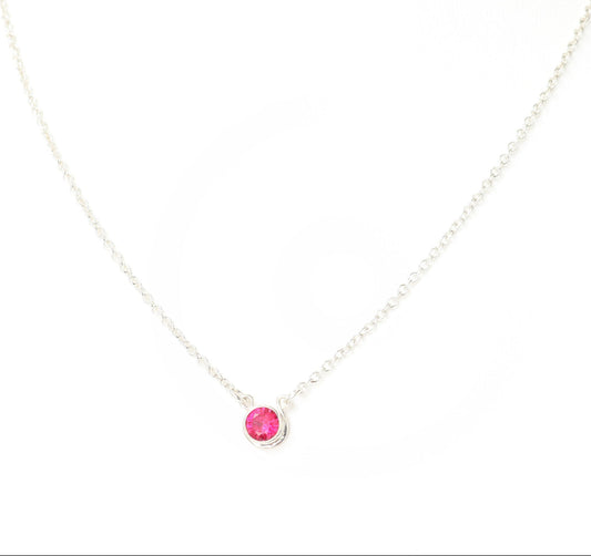 Handcrafted 6mm lab ruby necklace set in Argentium silver.