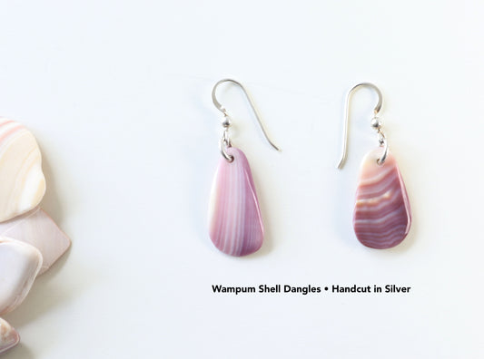 Wampum Shell Dangles handcut from wampum shells with Argentium hypoallergenic ear wires.